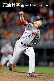 オリオールズ戦の8回に登板し、1回を2安打1失点のレッドソックス・田沢(24日、ボルティモア)=ゲッティ共同