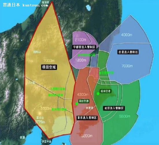 从地图上可以看到横田空域与日本东京羽田机场近在咫尺,对于后者航班